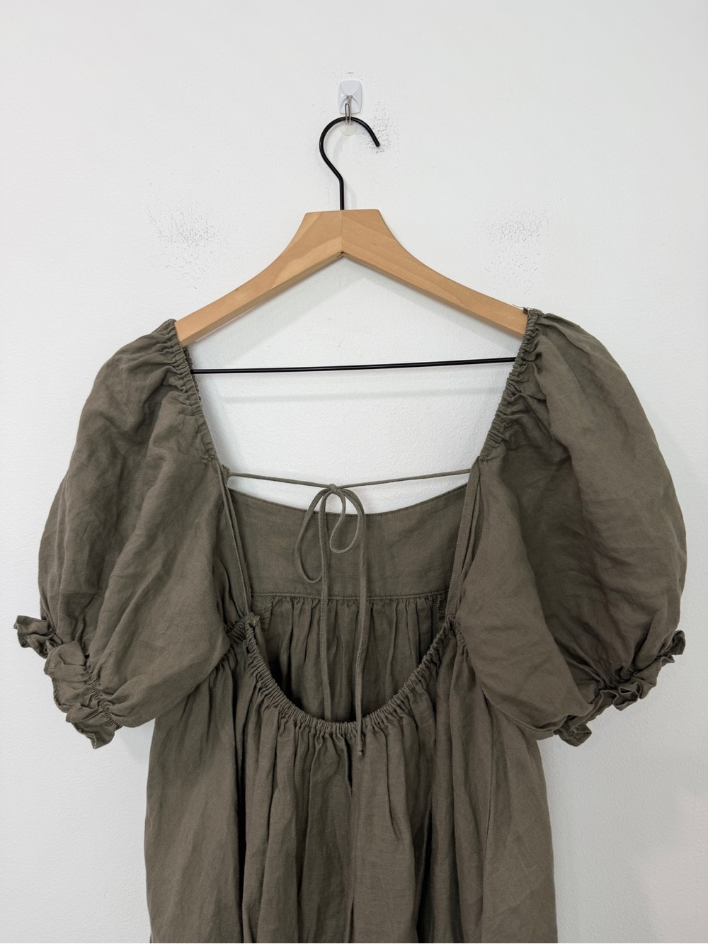 Mable 100% Linen Babydoll Mini Dress Ruffle Puff Sleeves Size Medium - Picture 5 of 8